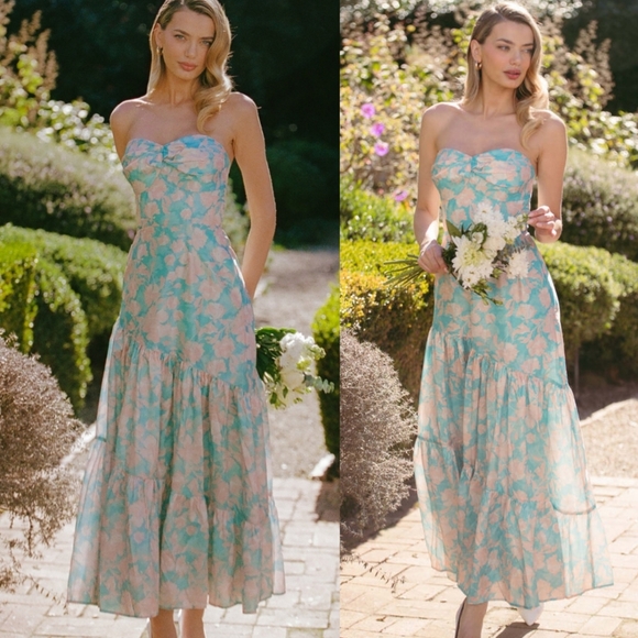 NWT Hutch Phoebe Floral Strapless Tiered Maxi Dress - Picture 3 of 11